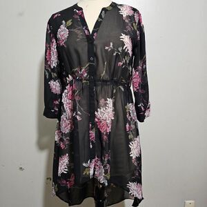 EUC MAURICES SHEER FLORAL BUTTON DOWN HIGH LOW DRESS LONGSLEEVES SZ M